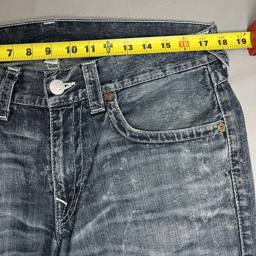 True Religion Jeans Mens 33 Straight Fit Flap Pocket Medium Acid Wash Blue Denim